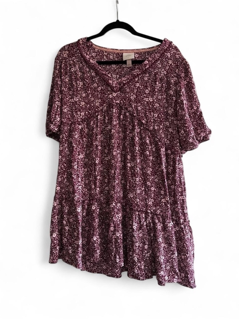 Knox Rose Floral Peplum Dress in Floral Burgundy Size Large